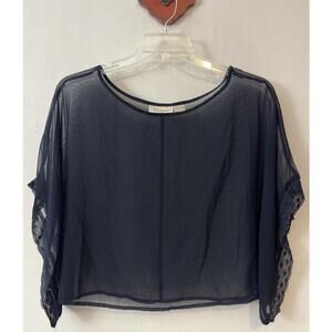 Passport Womens Medium Blue Sheer Kimono-Sleeve Short-Sleeve Cover Blouse! A6379